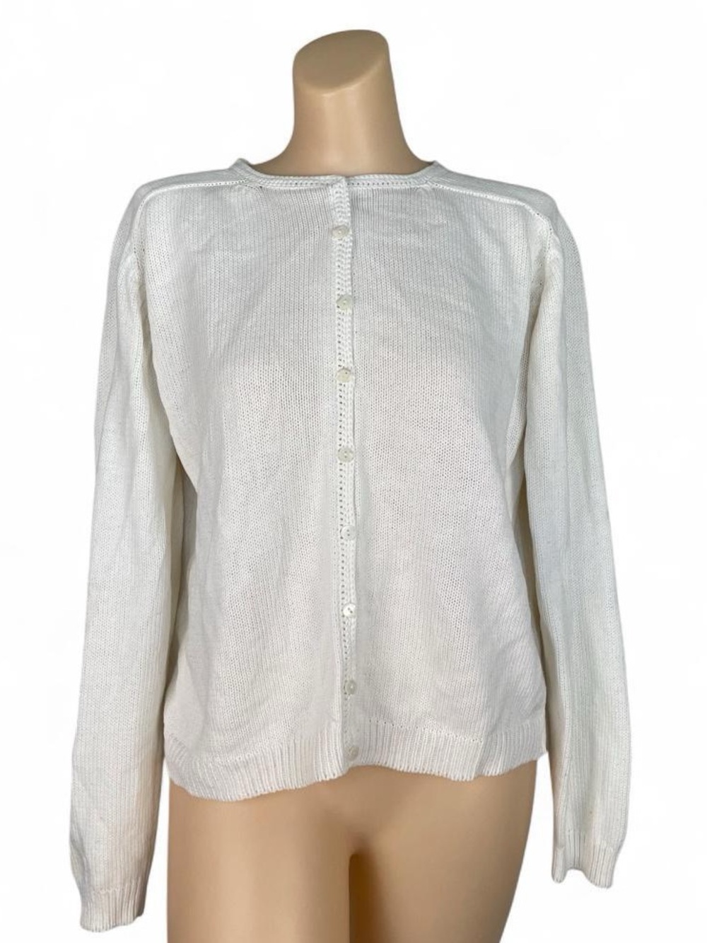 L.L. Bean White Button-Front Knit Cardigan